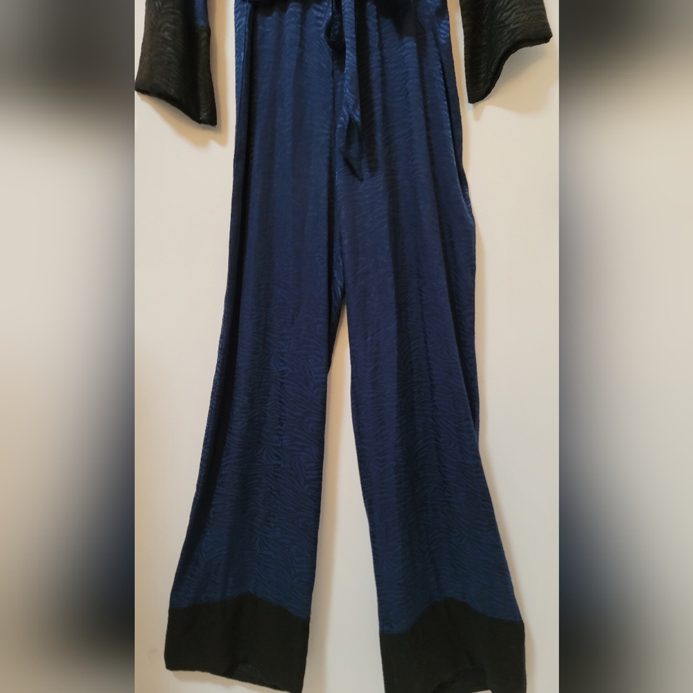 Victoria's Secret Blue Satin Zebra Print Jumpsuit Long Sleeve Size Medium - Picture 5 of 14